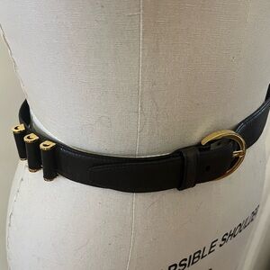 Salvatore Ferragamo Brown Leather Belt with Gold Circle Buckle